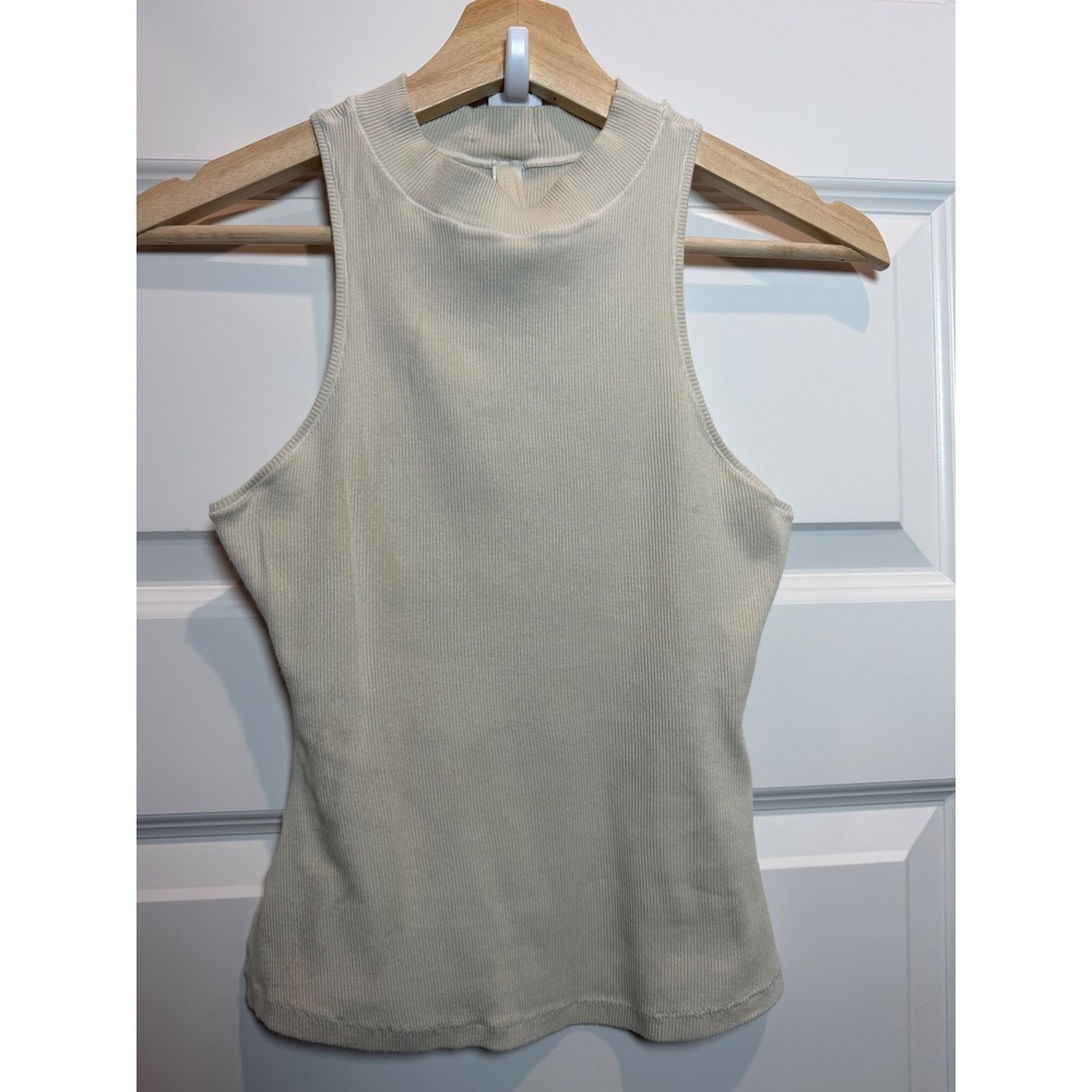 SKIMS Women Ribbed Mock Neck Tank Top Bone White Sleeveless Size M beige layer
